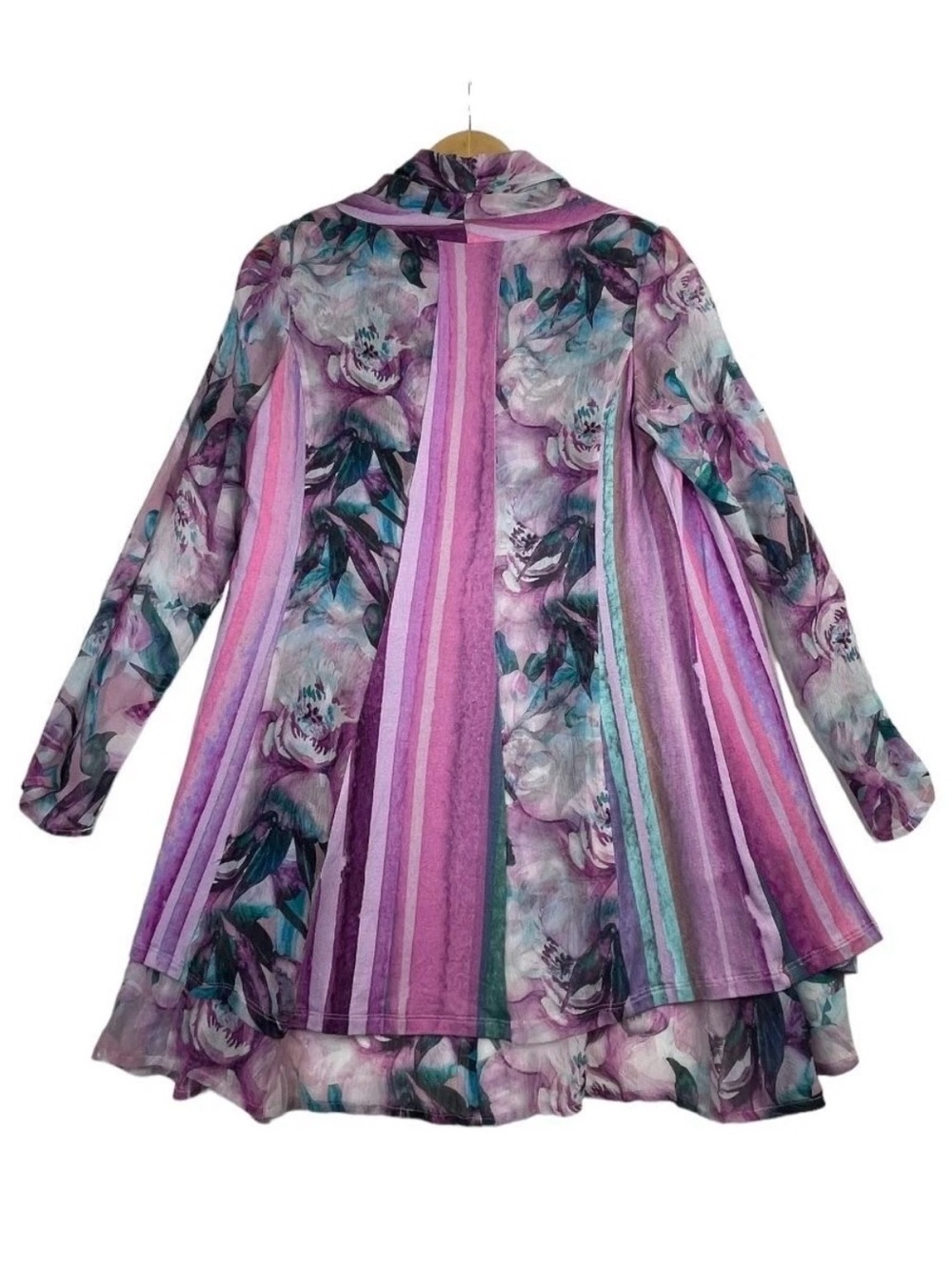 Soft Surroundings Pink and Teal Floral Button-Front Blouse